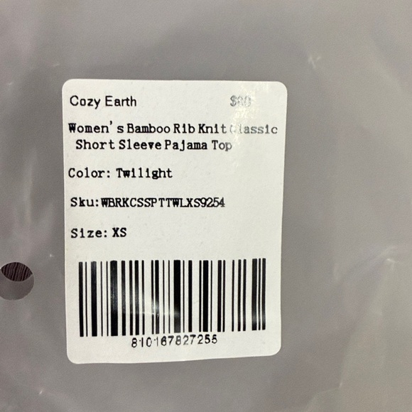 COZY EARTH BAMBOO RIB KNIT CLASSIC SS PJ TOP TWILIGHT - XS - Picture 4 of 4